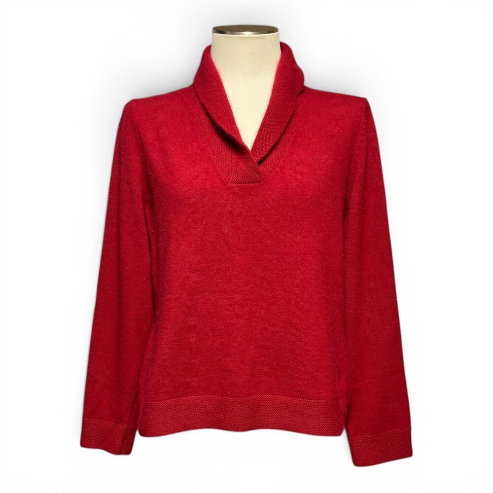 Carole Little Angora Rabbit Lambs Wool Shawl Neck Sweater Red XL